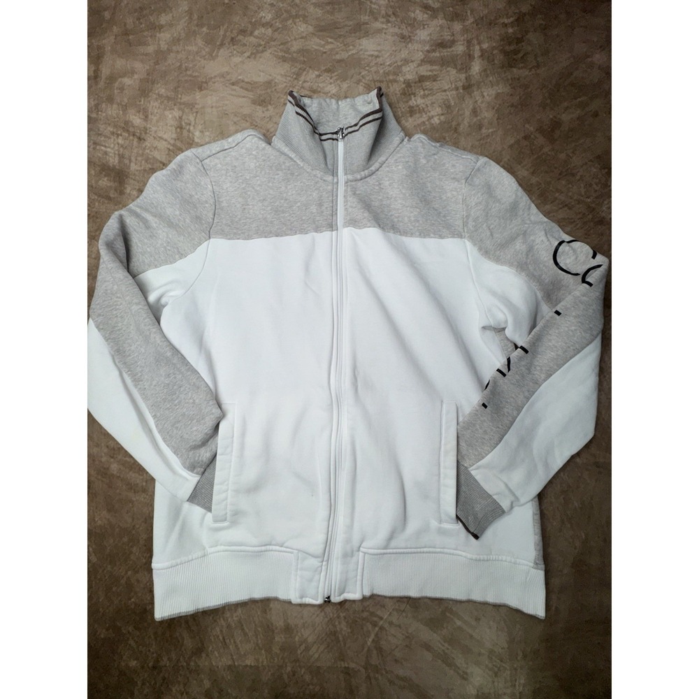 Calvin Klein Full Zip Gray/White Sweatshirt Arm Logo Men's Size Large
